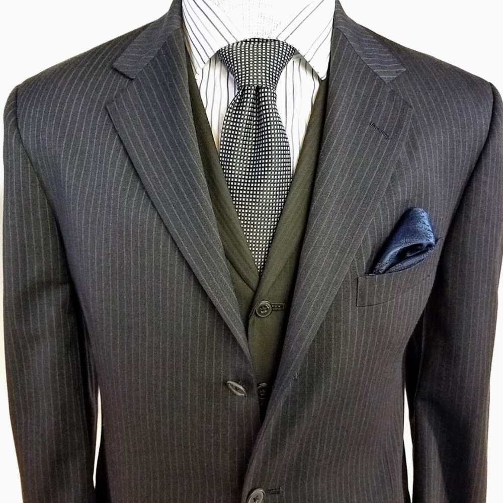 Tommy Hilfiger Navy Pinstripe Wool Blazer 42L